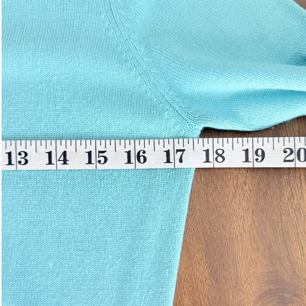 Milly of New‎ York Turquoise Blue Silk Cashmere Cardigan Lime Trim L vintage - Picture 9 of 9